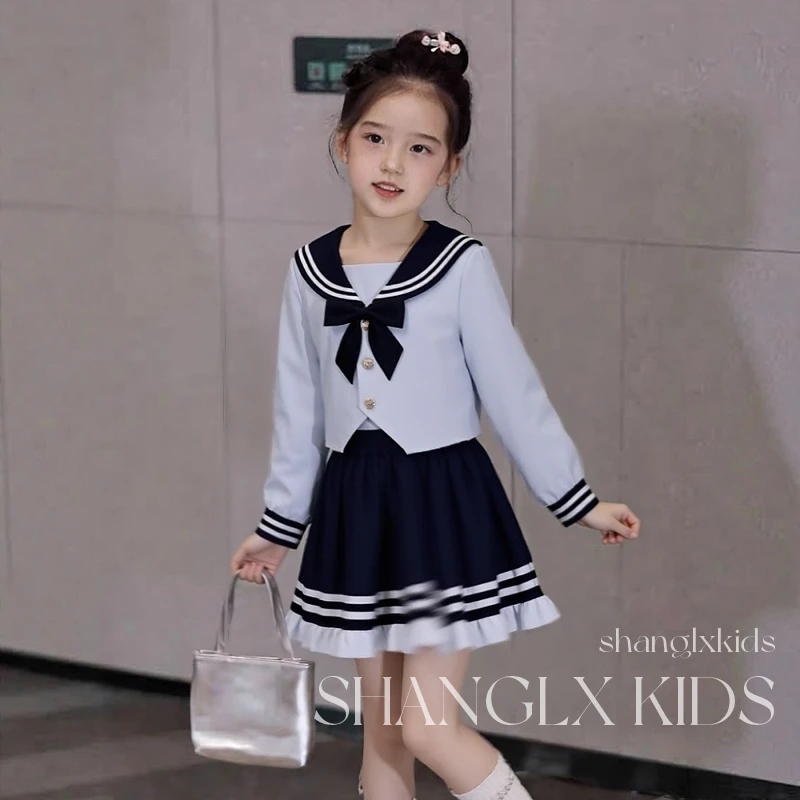 女童套装秋季2025新款洋气儿童海军领上衣百褶裙两件套女孩jk制服