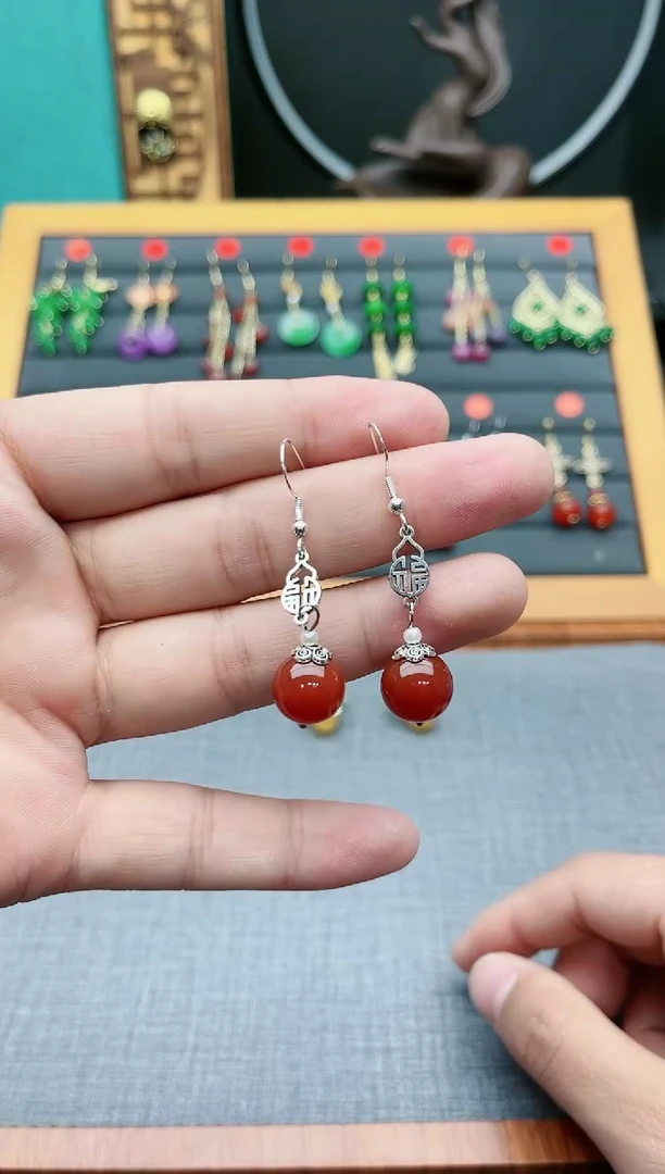 【闪购商品】南红玛瑙耳饰银S925镶嵌230000