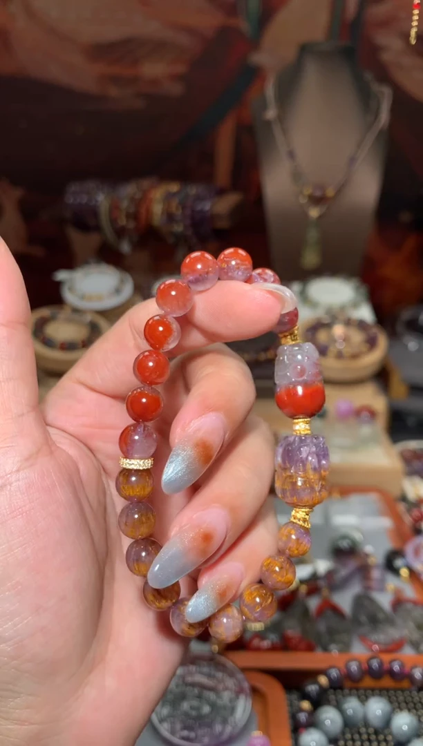 未镶嵌珠宝半成品水晶红极光紫钛DIY手串