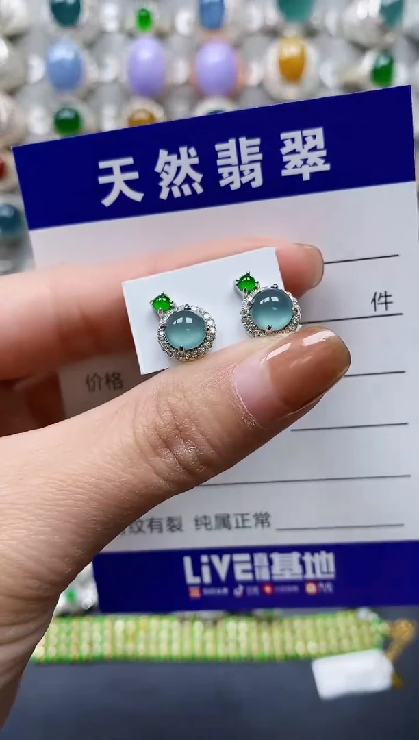 【闪购商品】翡翠耳饰银S925镶嵌0613