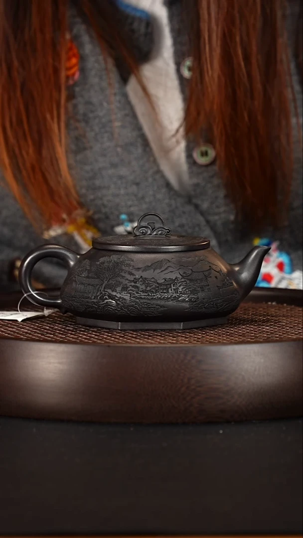 茶壶紫砂 宜兴紫砂壶石黄泥料八方周盘260cc