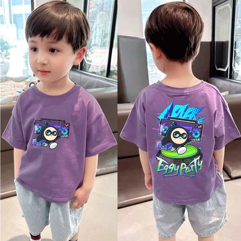 夏季纯棉蛋仔派对男儿童酷帅短袖爆款新款圆领简约时尚潮流打底衫