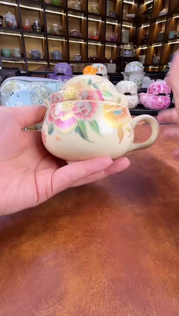 瓷片刺绣牡丹茶咖杯+刺绣包