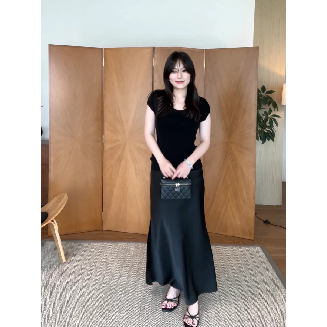 Lilpera胖梨定制 “超模裙”夏季新款时尚气质高级感开衩半身裙B36