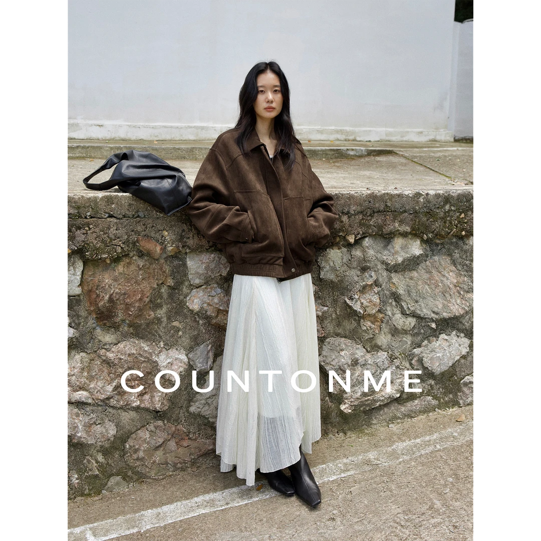 COUNTONME 复古老钱/重工质感2025秋冬柔雾感麂皮翻领夹克外套