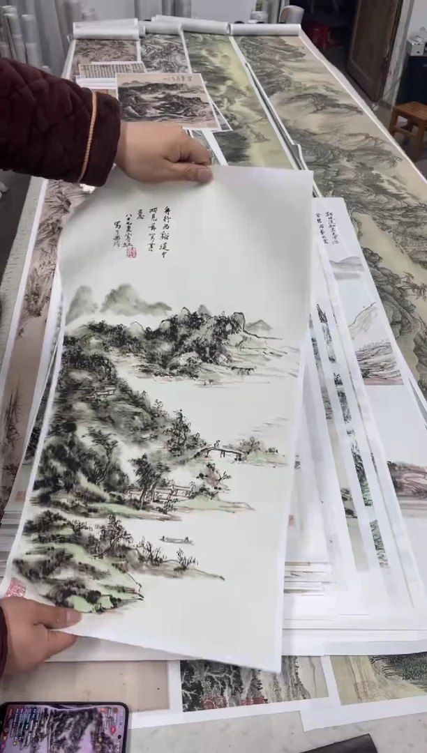 黄宾虹 舟行溪谷 微喷复刻