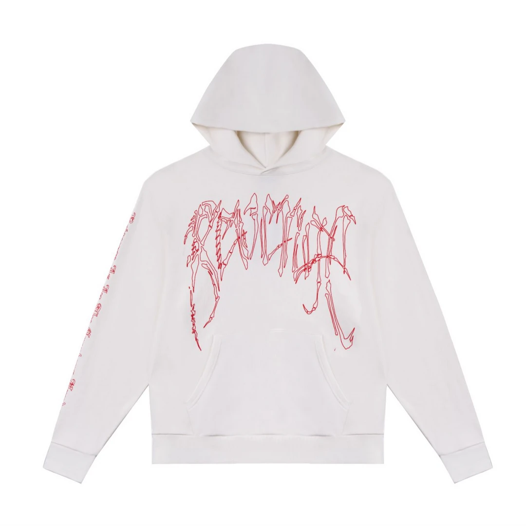 REVENGE BONES HOODIE WHITE RED 背后骷髅印花连帽卫衣白色