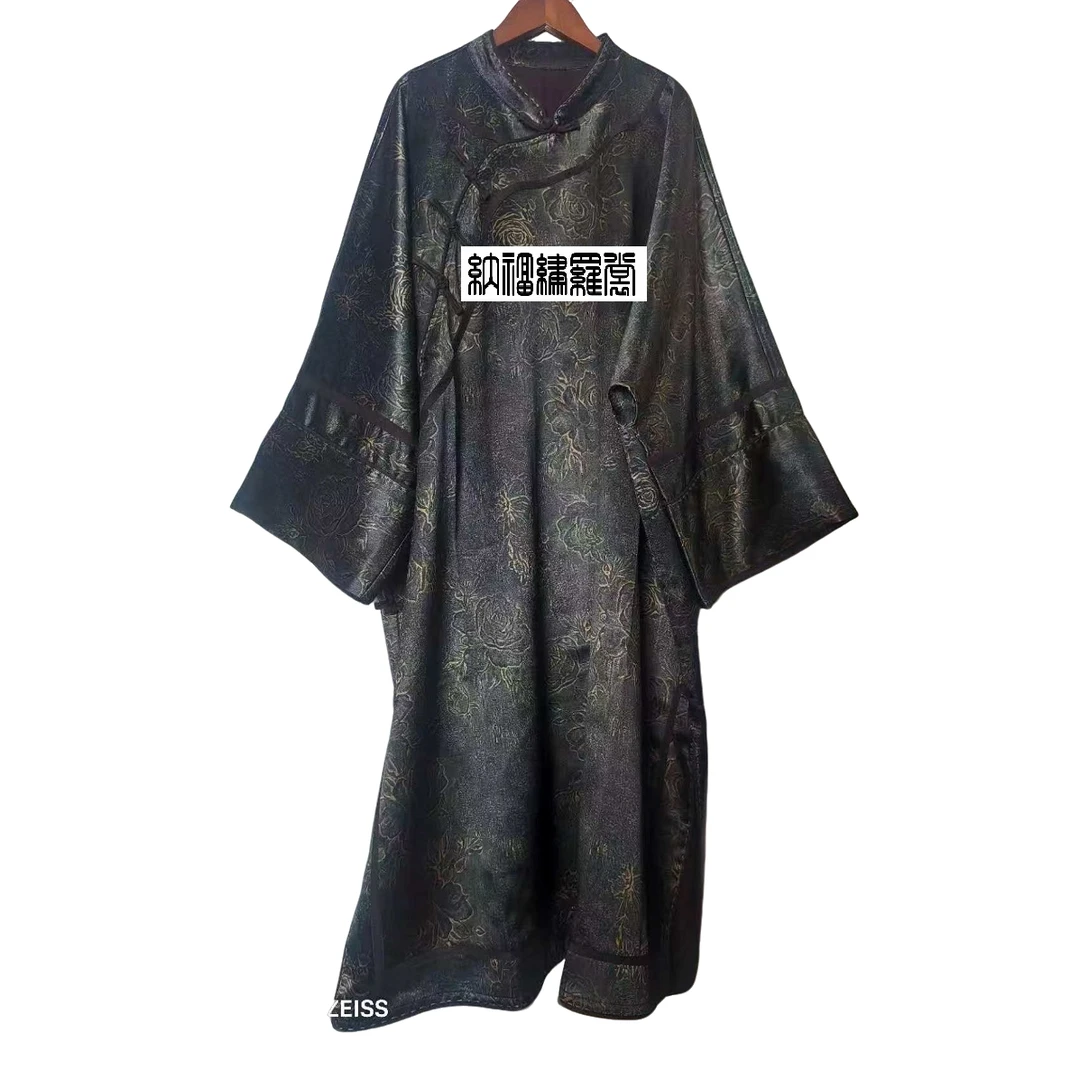 纳福|原创   B134504桑蚕丝皮子立领对襟盘扣深玫瑰旗袍国风复古