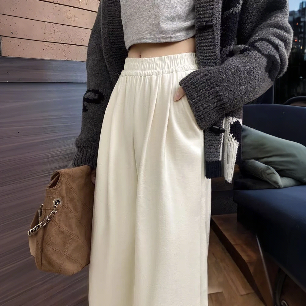奶芙山本裤女款2025新款早春季宽松显瘦高腰垂感白色休闲阔腿裤子
