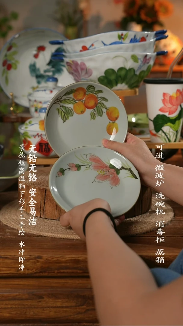 瓷景德镇高温瓷釉下彩手绘陶瓷