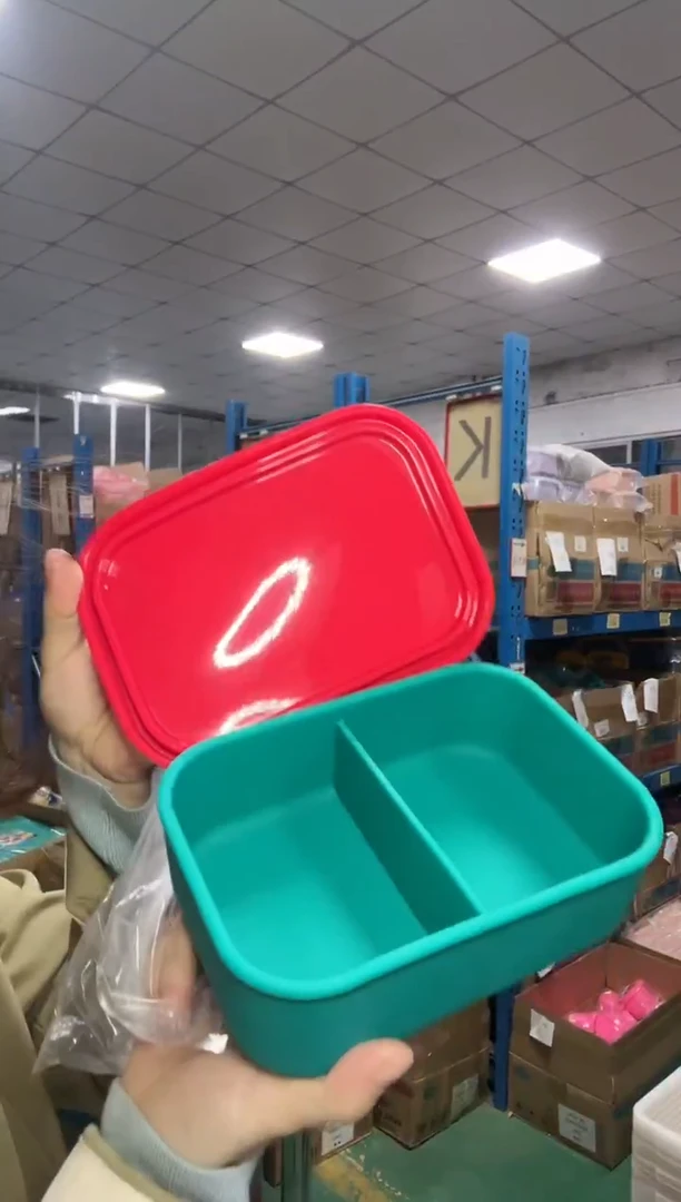 硅胶700ml-绿底红盖-2格小盒
