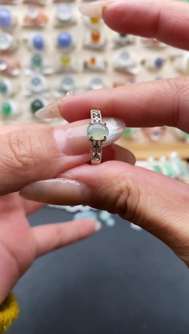 银S925镶嵌戒指翡翠缅甸天然A货翡翠1 1-3