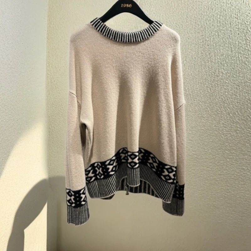 套头款慵懒风毛针织衫套衫女装套头时尚圆领百搭拼接秋冬