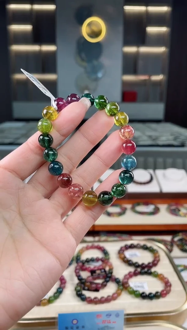未镶嵌老矿碧玺彩虹单圈手串9mm+碧玺多样性发一条T