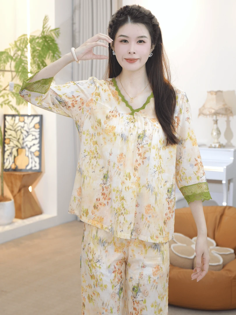 【纯棉时代】2025秋款女士款舒适纯棉睡衣家居服薄款AYR