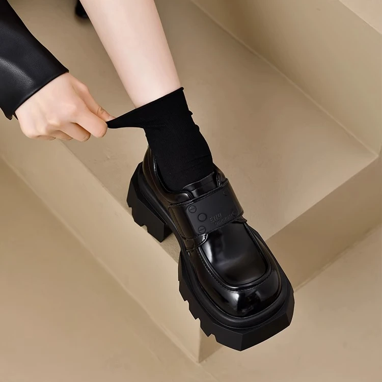 时尚黑色乐福鞋女2025年秋季季新款百搭粗高跟休闲jk小皮鞋