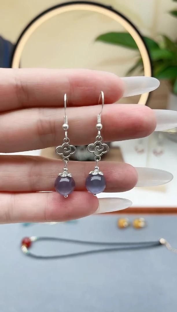 石英质玉银S925镶嵌耳饰391