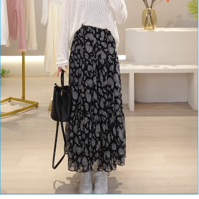 XCENN/碎花风印花半裙长裙休闲百搭高腰中长款半身裙BC0A1631