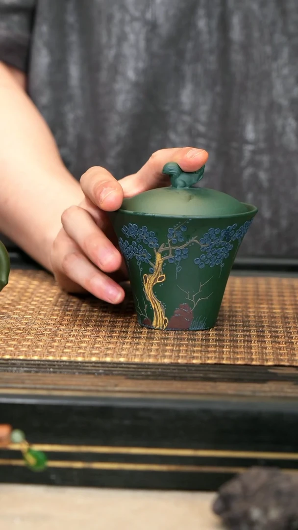 茶壶紫砂17《松趣盖碗》民国绿