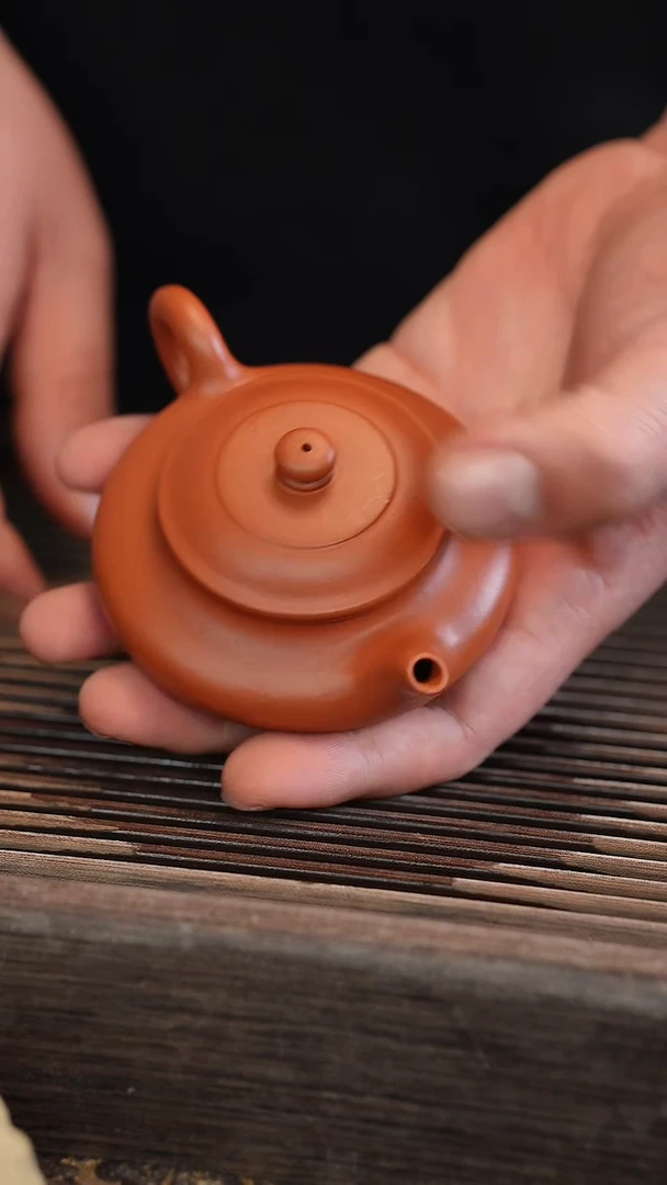 茶壶紫砂虚扁 朱泥 半手工 110cc