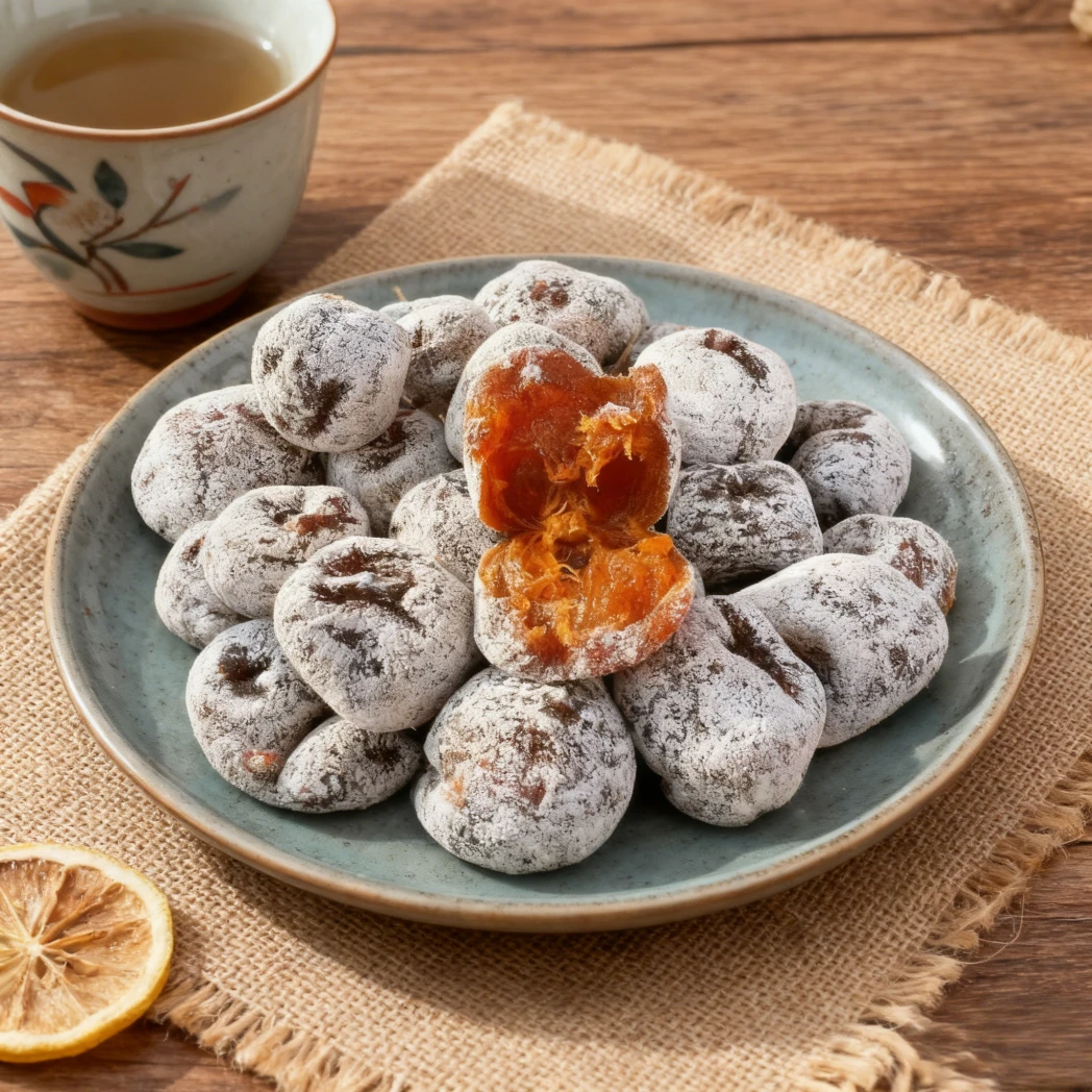 正宗太行山农家老树柿饼白霜裹身软糯香甜自然晾晒传统风味软糯甜