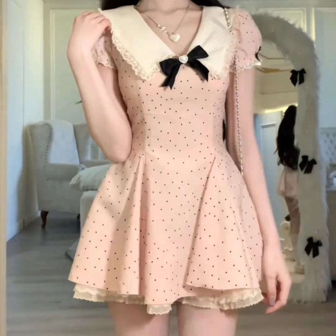 浪漫千金 短裙夏季收腰显瘦小众设计感纯欲风甜美蝴蝶结连衣裙女