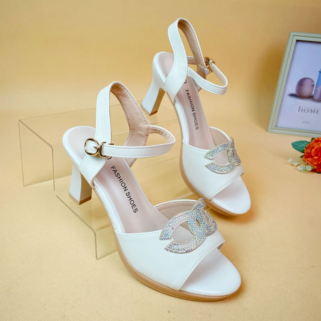 舒适凉靴细跟中跟高跟一字带凉鞋韩版女士女鞋百搭坡跟