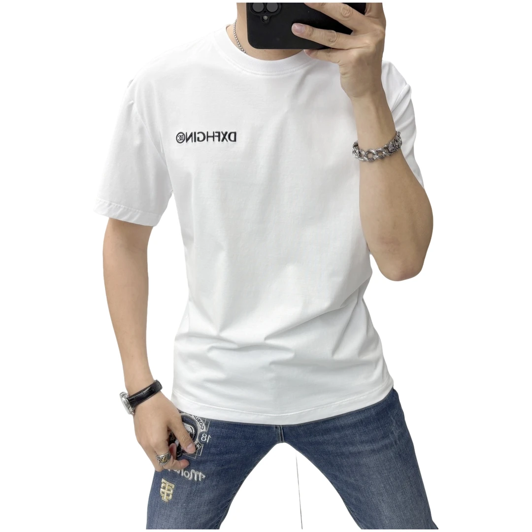 路约威格美式高街夏季男短袖T恤宽松潮流字母印花圆领休闲短袖T恤