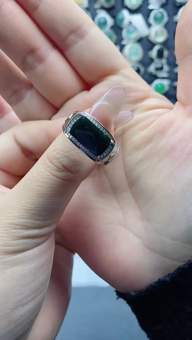 【闪购商品】翡翠戒指银S925镶嵌天然翡翠男戒