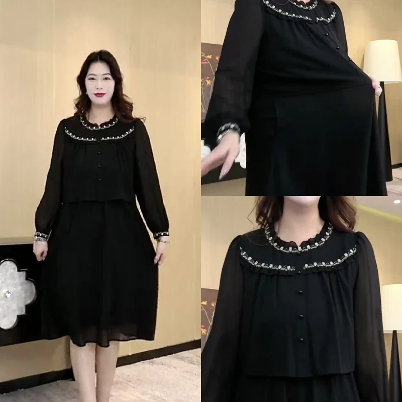 2025秋季新款显瘦遮肉洋气时尚长袖女装休闲气质大码连衣裙251116