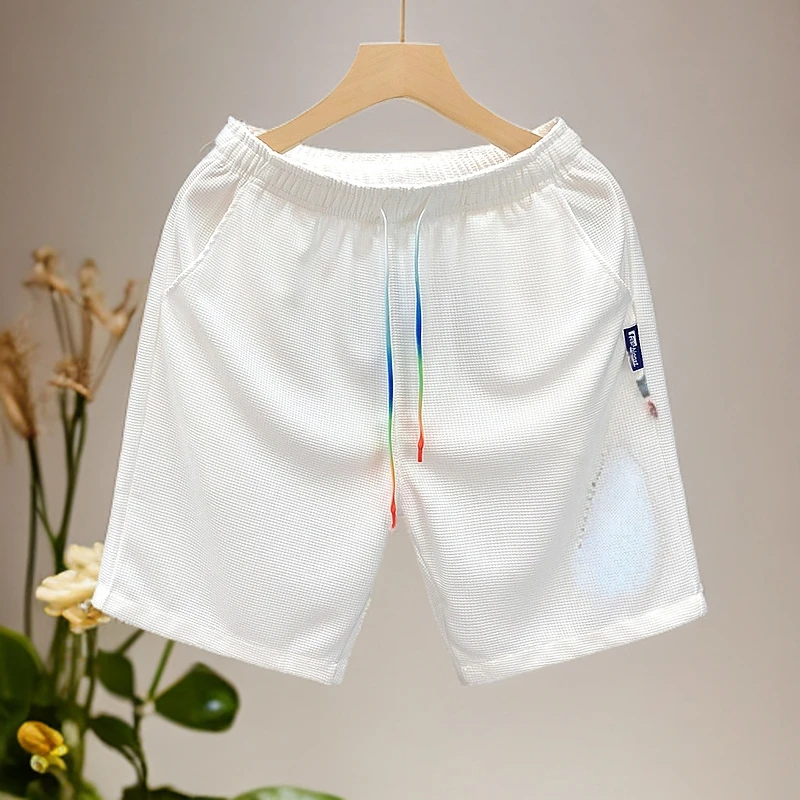 因纳巴敦潮牌白色休闲潮流薄款五分裤男款宽松直筒百搭运动中裤