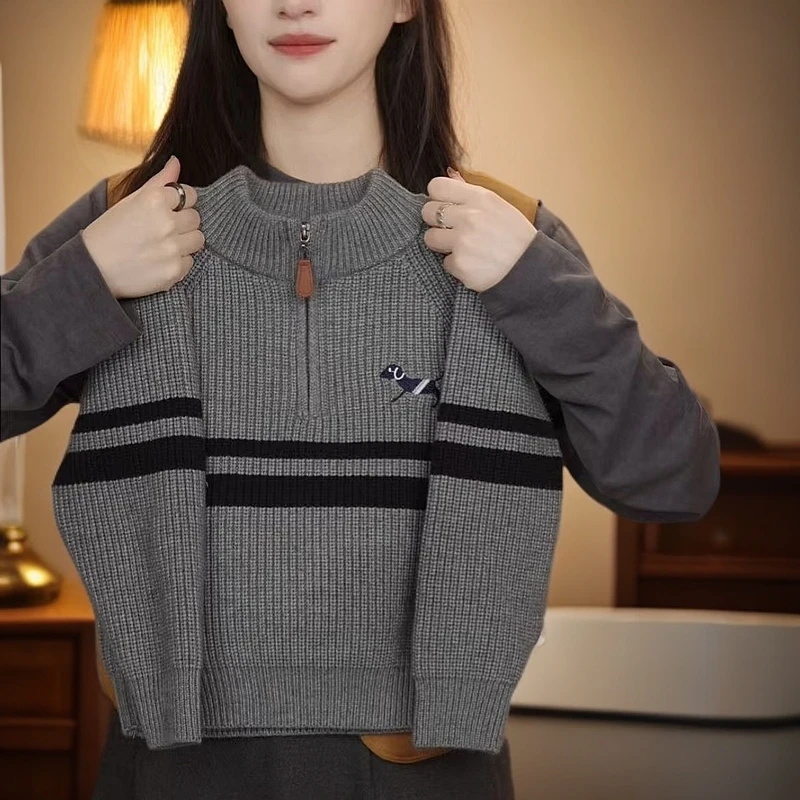 新款男宝经典25春秋中大童秋韩版宽松针织洋气时尚毛衣外套开衫