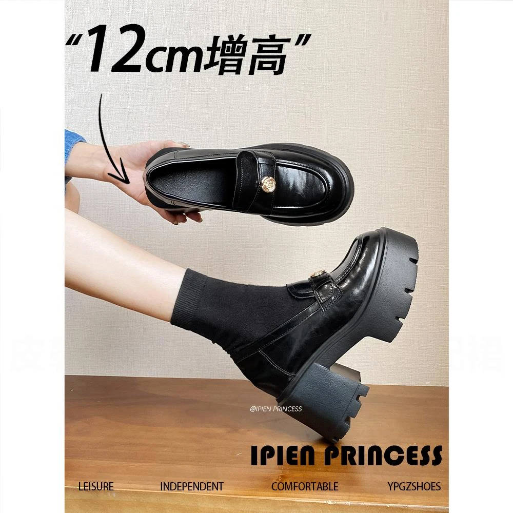 网红女款爆款厚底玛丽珍鞋2025春季新款一脚蹬小皮鞋内增高乐福鞋