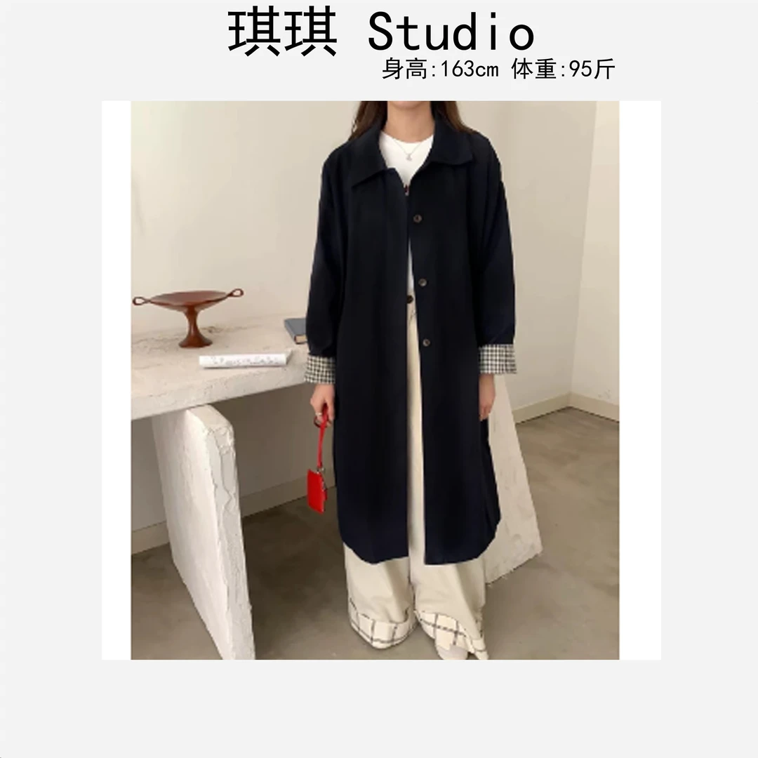 春季新款轻奢高级中长款翻领排扣气质时尚显瘦减龄风衣外套5808-G