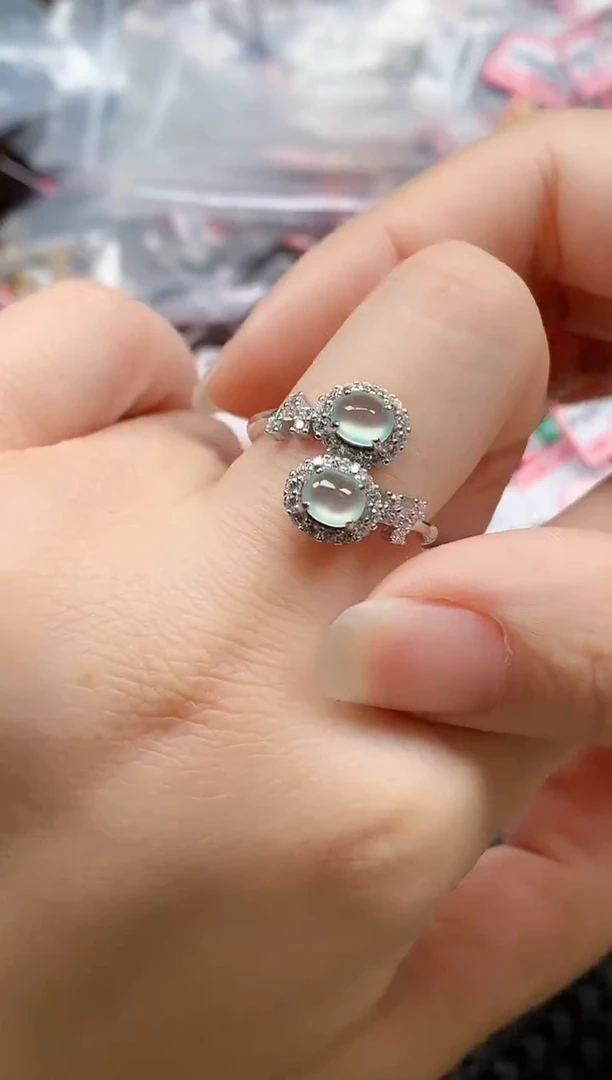 银S925镶嵌戒指翡翠天然A货缅甸翡翠