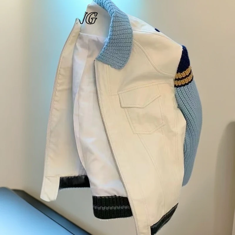 NYING复古几何长袖夹克百搭宽松原色时尚秋冬外套拼色上衣韩版潮