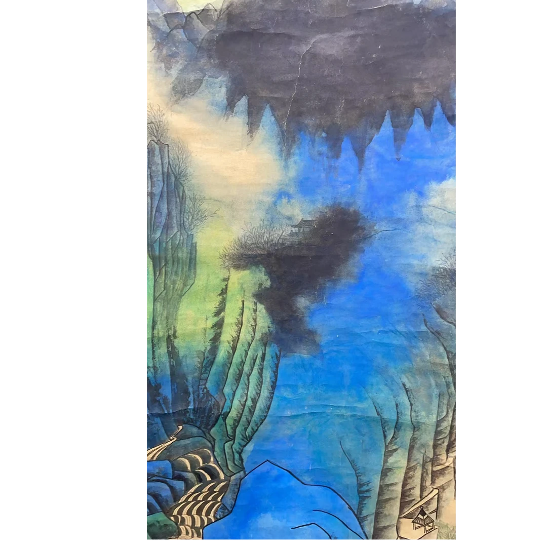 张老 款 绘画山水立轴138*68平尺8.2