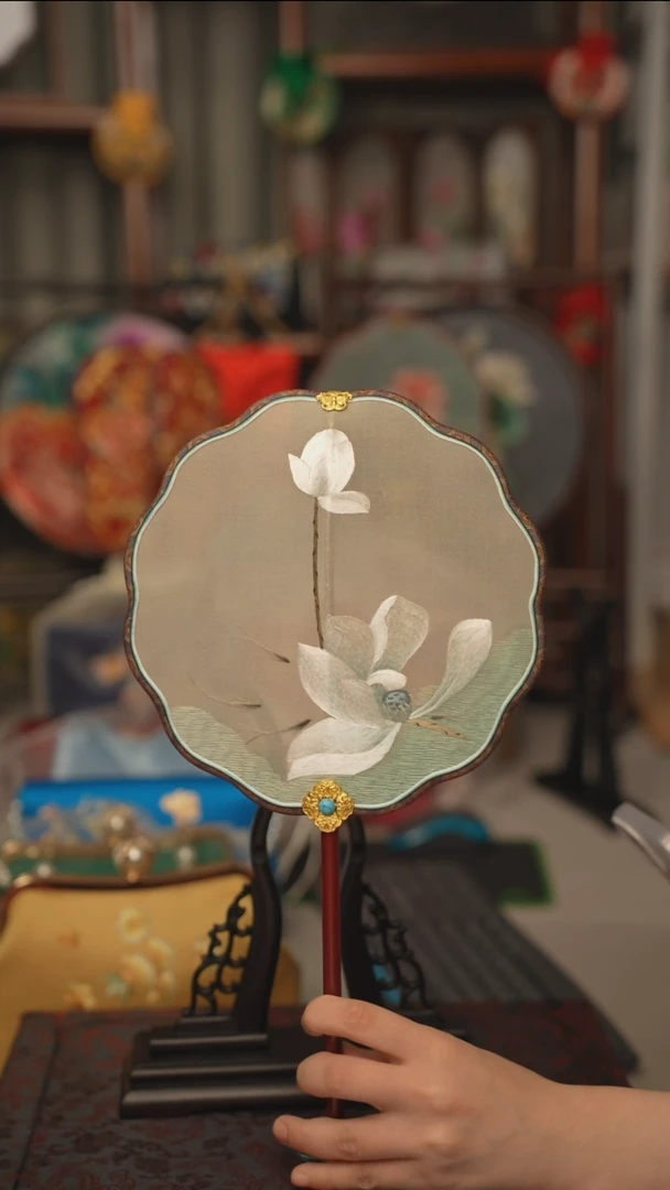 扇子团扇 绣花双面非遗
