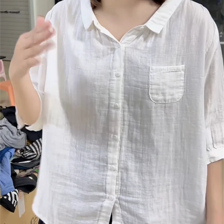 2025年宽松韩版慵懒风衬衫小个子百搭爆款小衫polo领短袖简约上衣