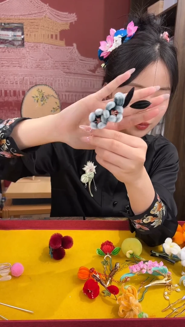 刺绣非遗绒花（发饰）