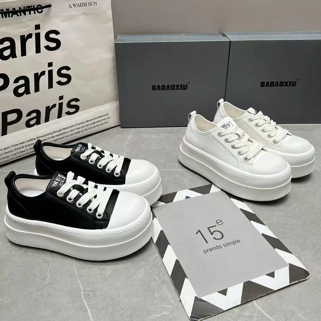 168-231/139-9 真皮厚底小白鞋百搭增高休闲鞋大头面包鞋松糕板鞋