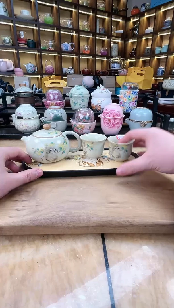 【闪购商品】黄汝猫咪1西施壶2花口1主人杯加猫咪盘