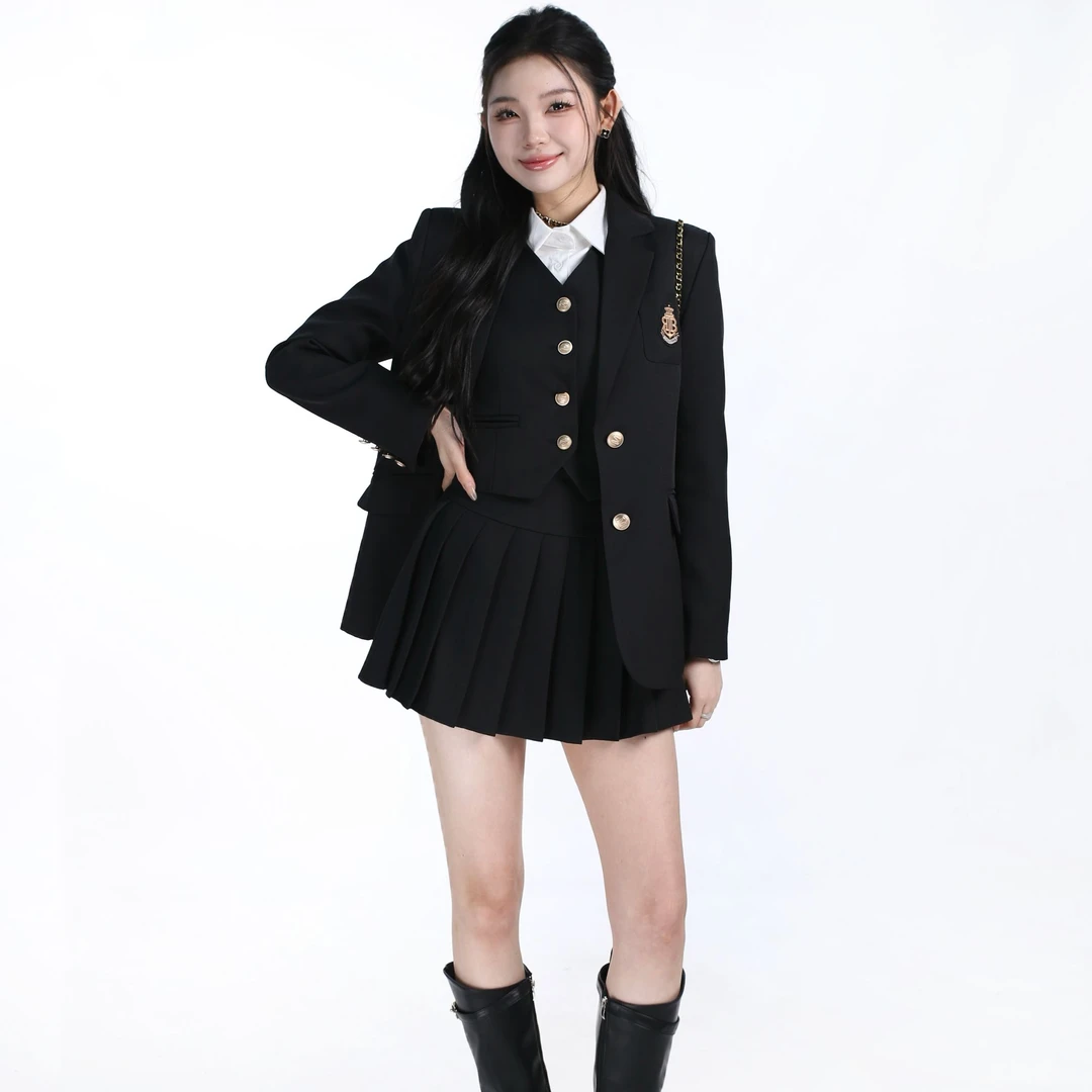 青！货【爱尔兰】西装春季学院风徽章单排扣领宽松显瘦气质女套装