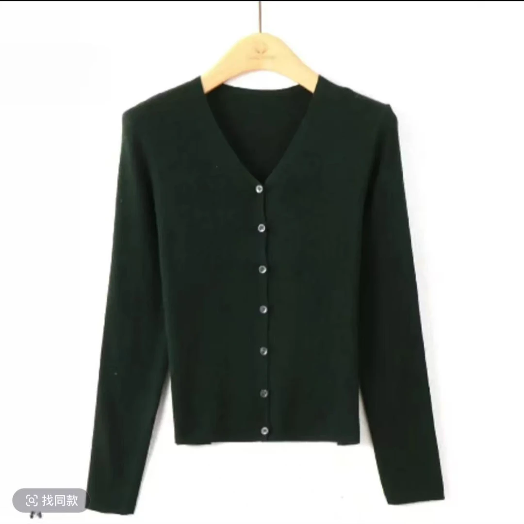 DS超显瘦燕麦色韩系简约v领毛针织开衫2024早秋修身休闲通勤上衣