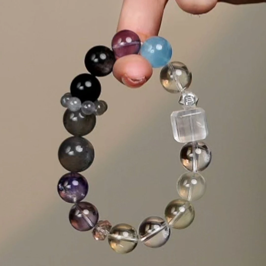 【天蝎座】升级天然水晶银曜石+柠檬晶+白水晶 手串-多样性发其一