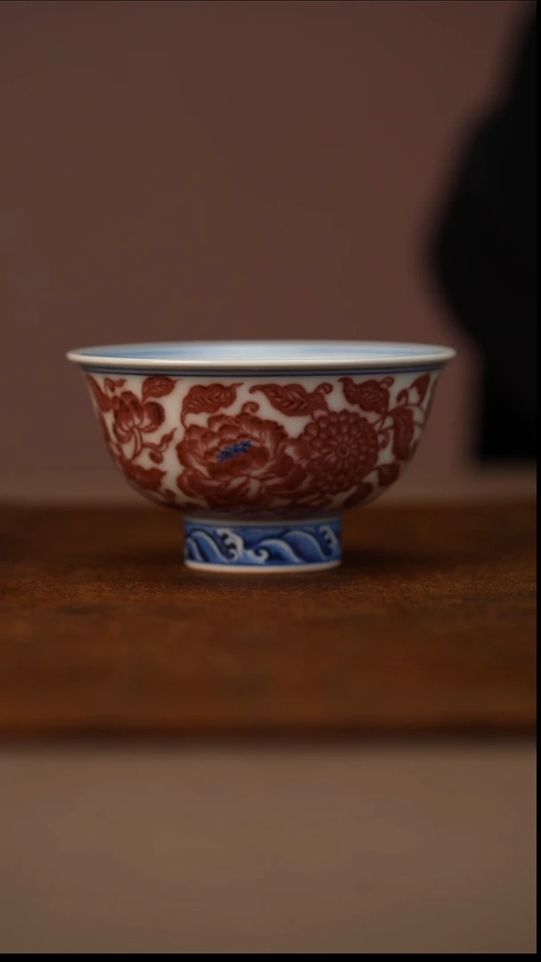 瓷又见春风青花釉里红四季花卉高升杯