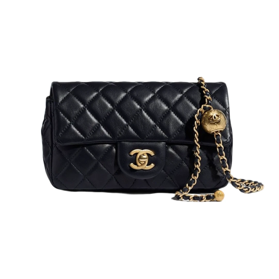 未使用 Chanel/香奈儿 小金球黑色大mini链条包