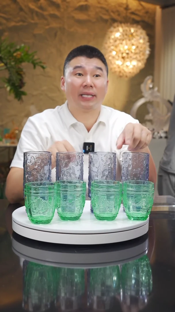 琉璃手工艺品福利深蓝水杯一套四只加浅绿水杯四只
