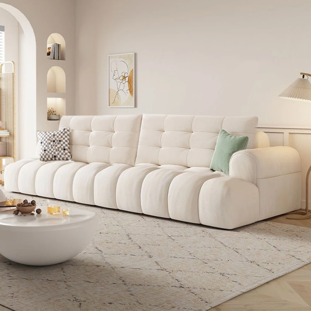 奶油风泡芙猫抓布艺沙发现代简约大小户型家用客厅沙发网红轻奢风