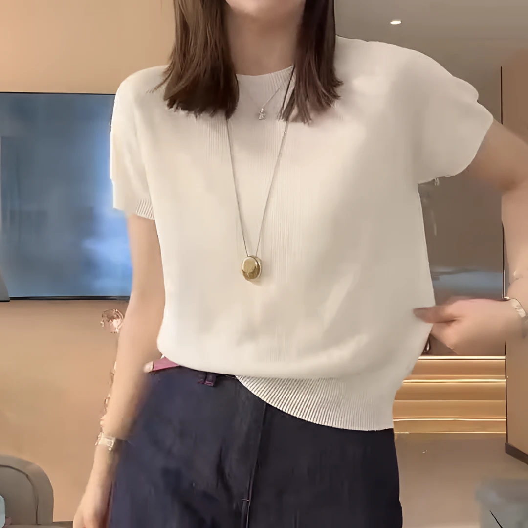 2025春夏季新款时尚针织经典纯色时尚简约青春百搭短袖女时髦上衣